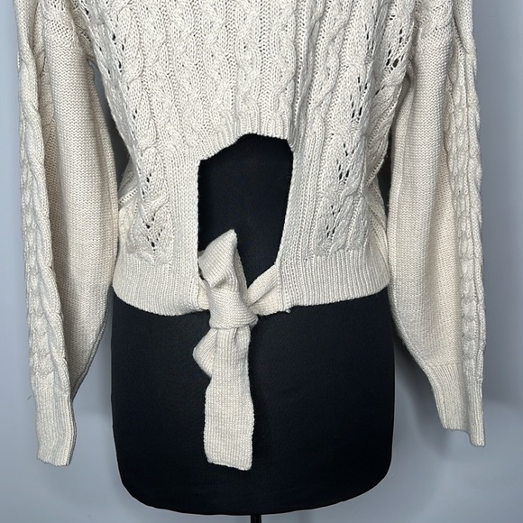 PINK ROSE Juniors' Tan Pointelle-Knit Tie-Back Sweater Size L - Picture 6 of 8